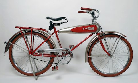 a red bicycle with black wheels