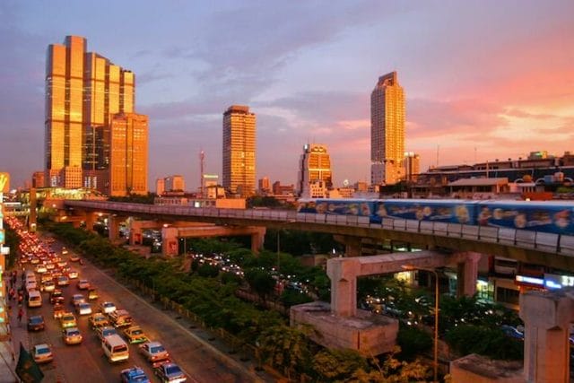 a bridge over a city