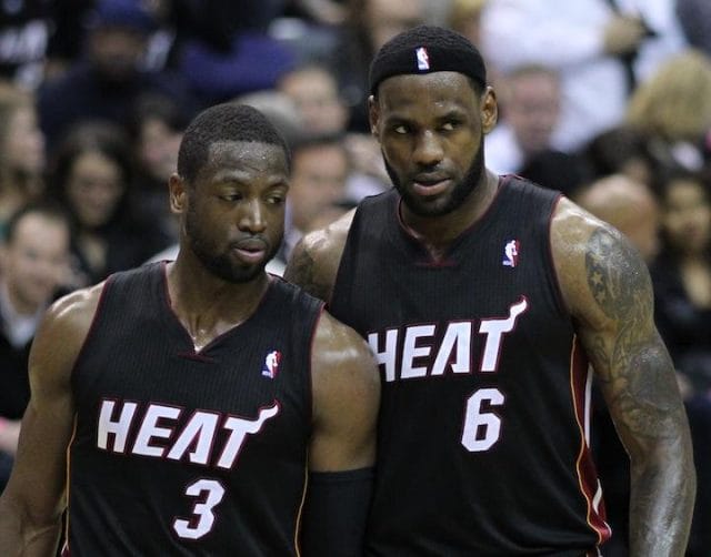 LeBron James, Dwyane Wade are posing for a picture