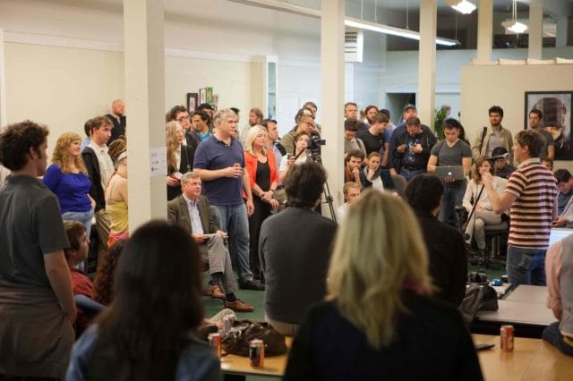 a group of people in a room