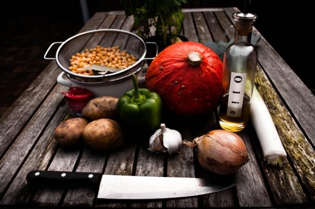 a table with food and drinks on it