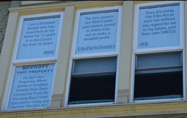a window with signs on it