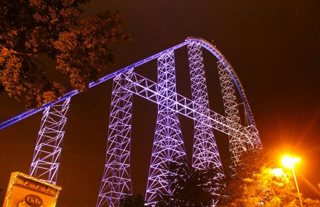 a ferris wheel at night