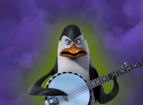 a penguin holding a guitar