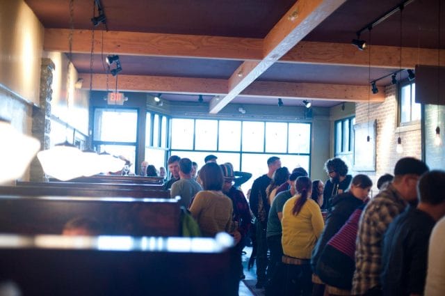 a group of people in a room