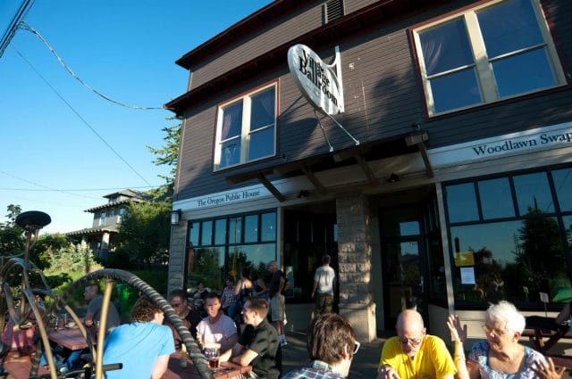 a group of people outside a building