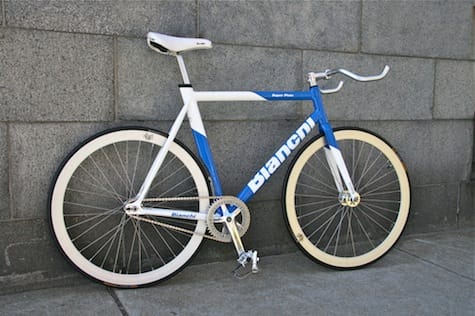 blue bianchi road bike