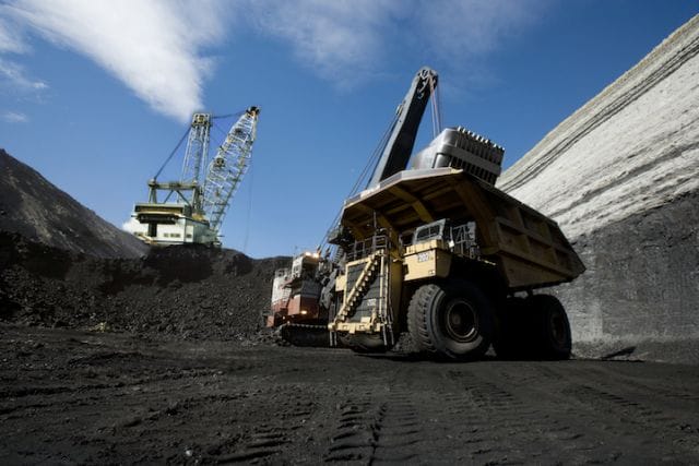 a construction vehicle with a crane