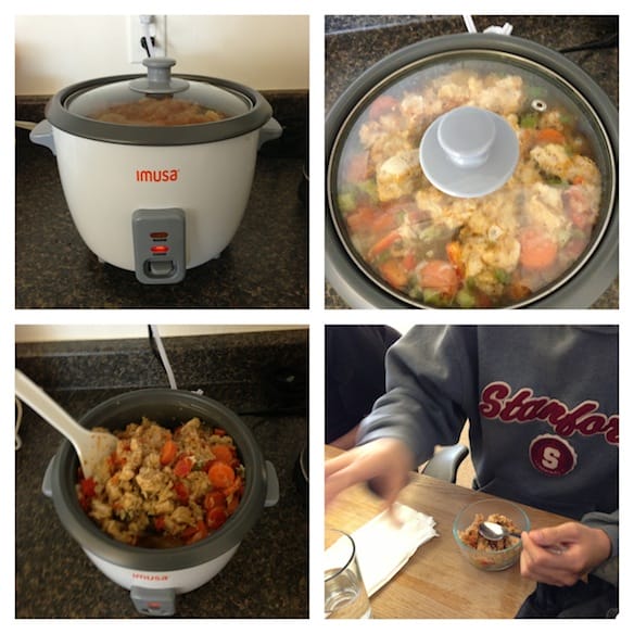 a person cooking food in a pan