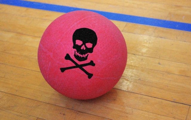 a red ball with a skull on it