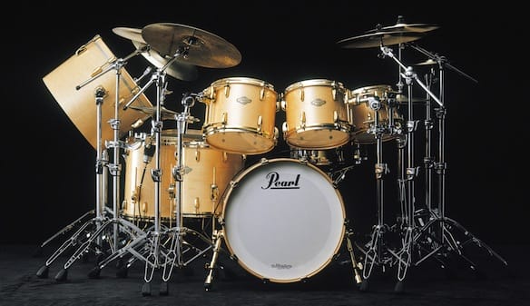 a drum set on a stage