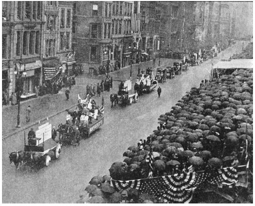 a crowd of people in a city