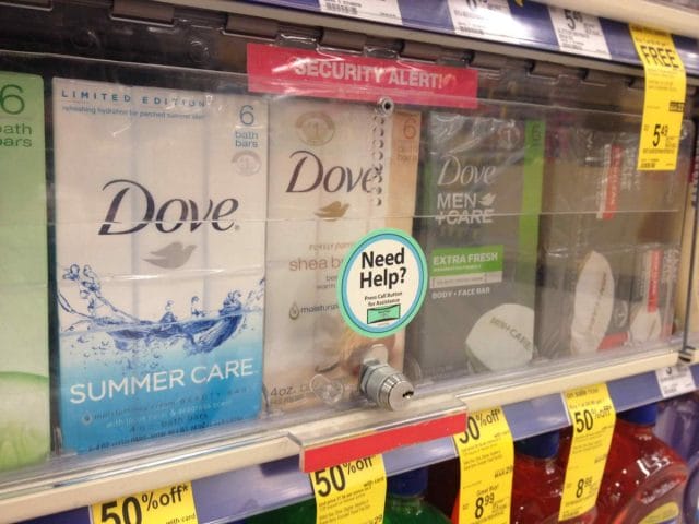 a shelf of packaged food