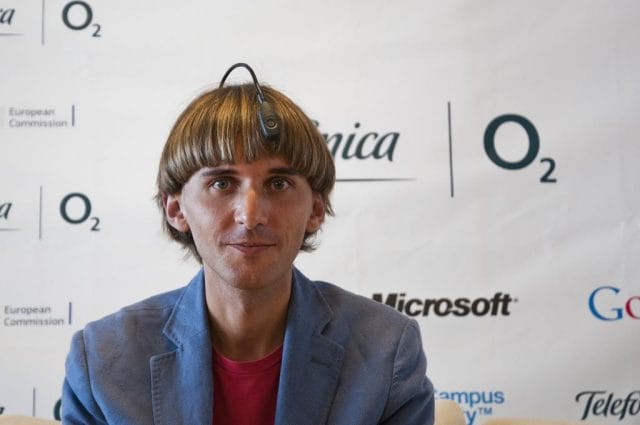 Neil Harbisson with a ponytail