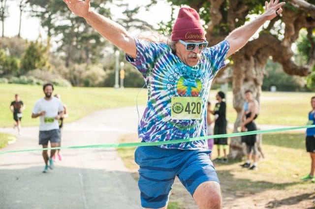 a man running on a road