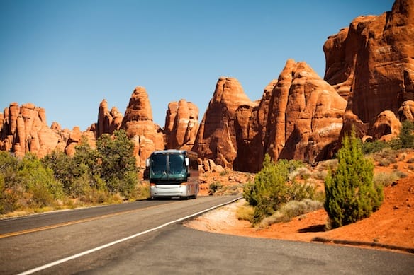 a bus driving on a road