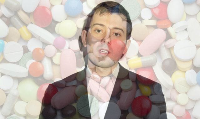 Martin Shkreli with a lot of colorful hearts around him