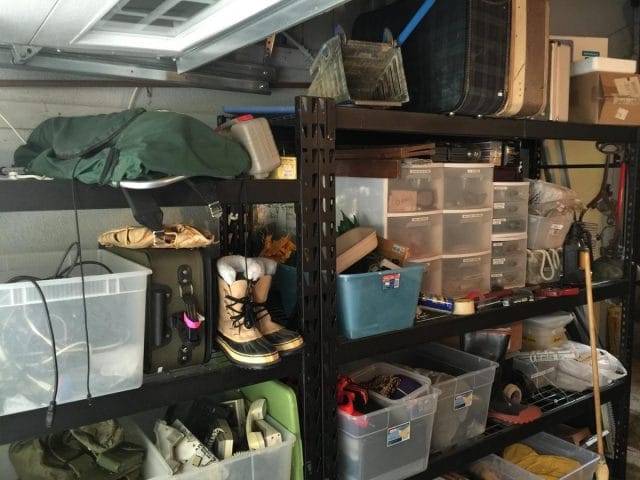 a room with shelves and shoes